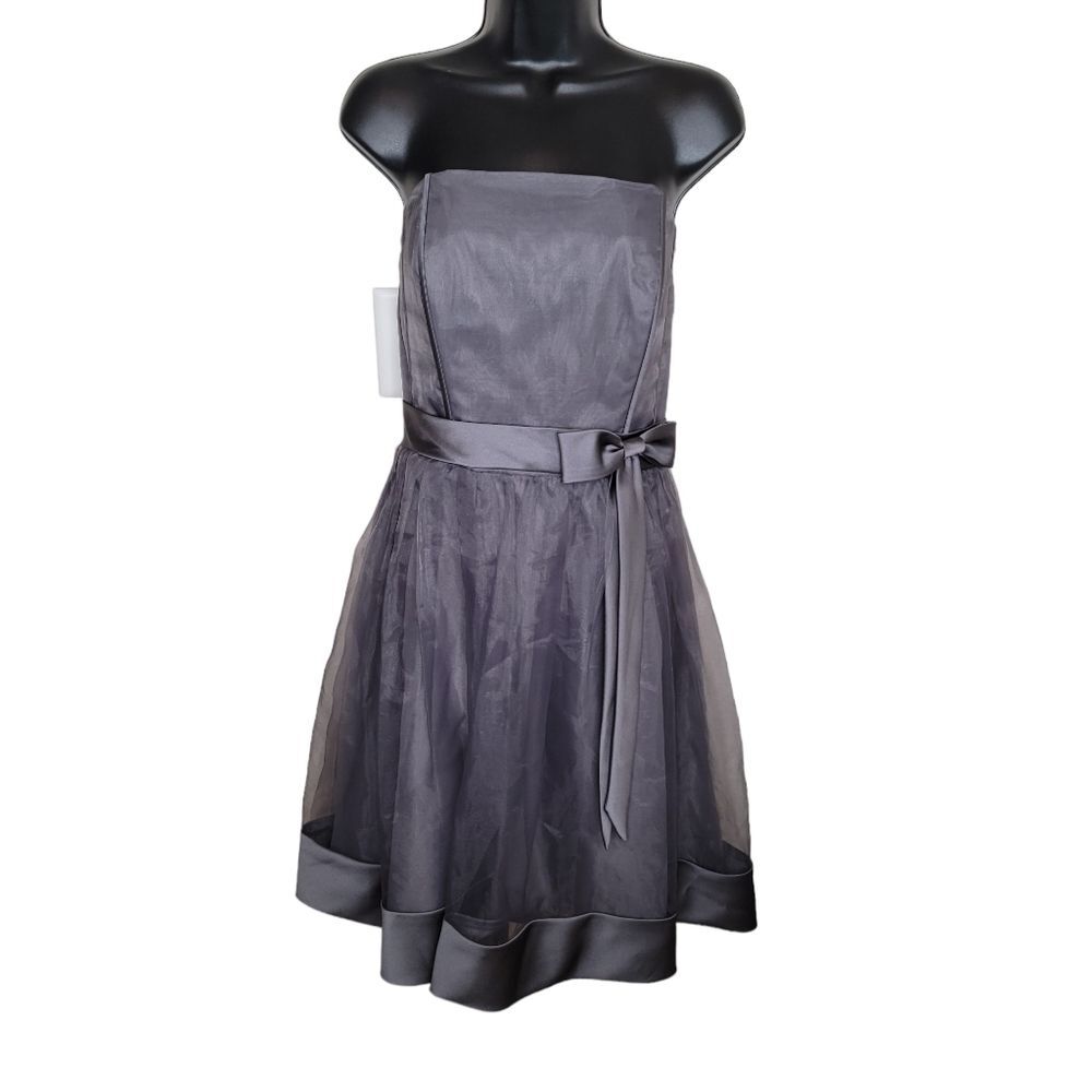 Alfred Angelo gray tulle strapless short formal Bridesmaid dress Size 16